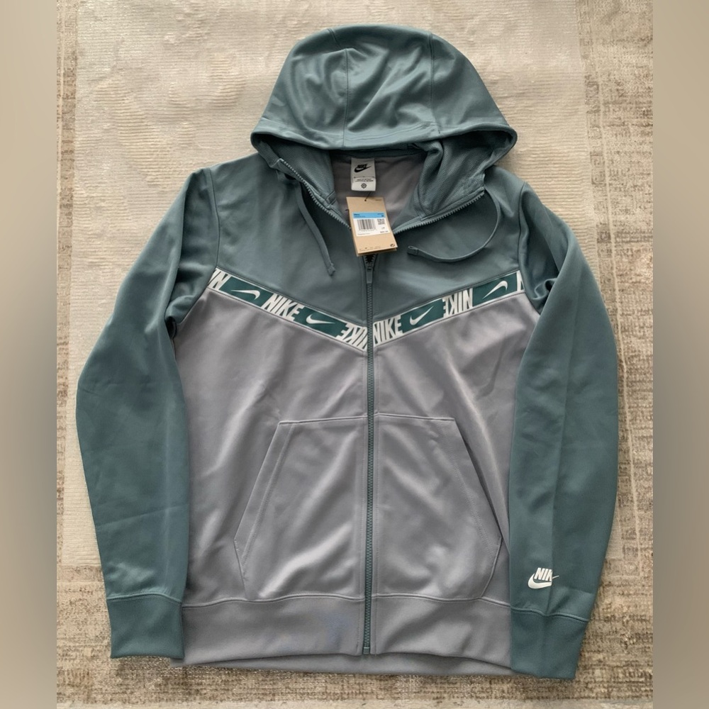 Nike Sportswear Repeat Full-Zip Hoodie Aviator Grey/Wolf Grey White Men’s MEDIUM